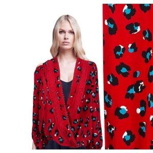 Red blouse wrap top tunic tee cheetah print